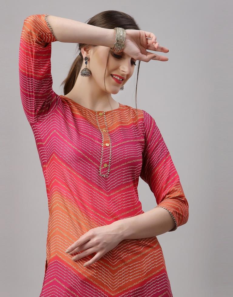 Red And Orange Printed Kurti | Leemboodi