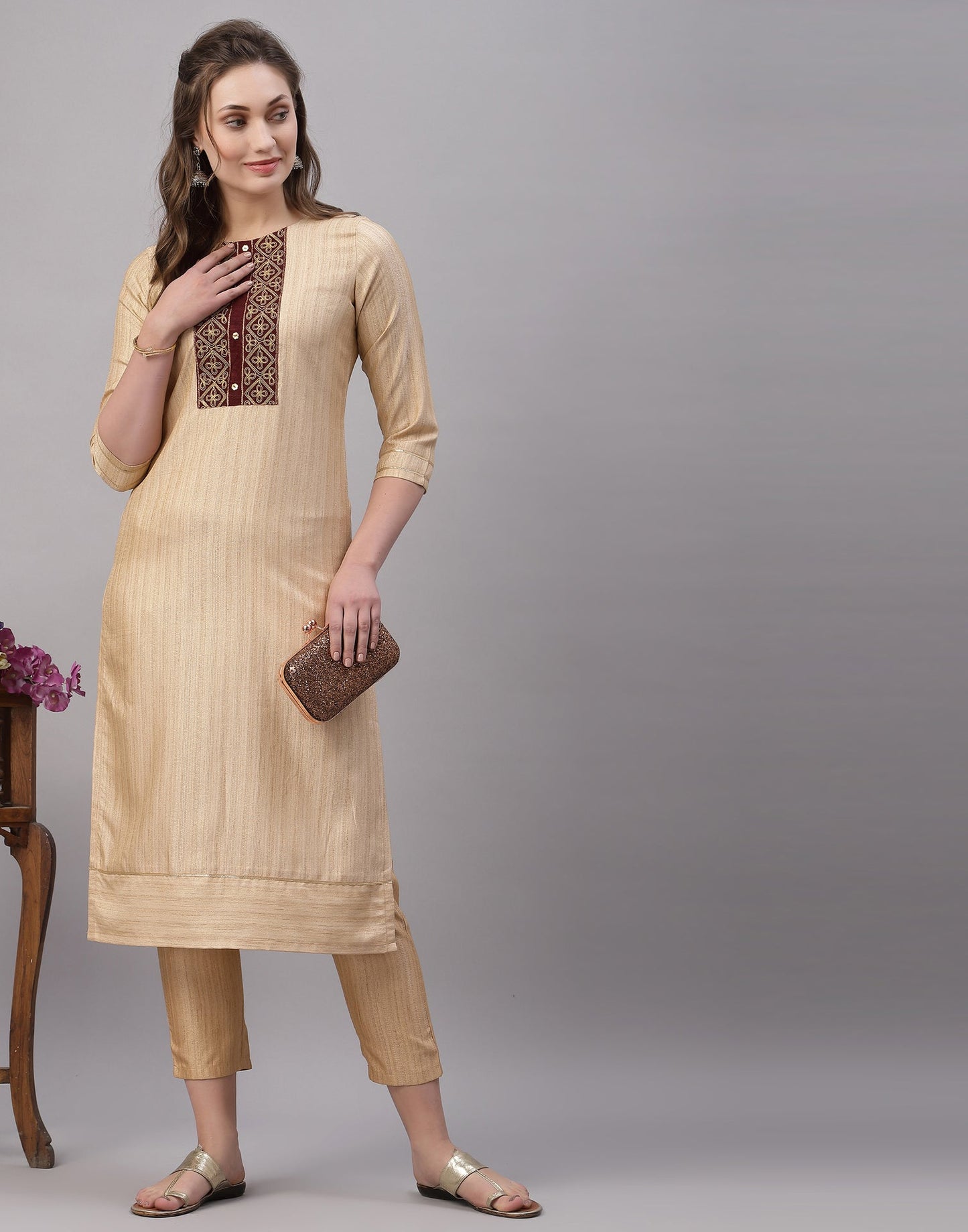 Cream Embroidered Kurti | Sudathi