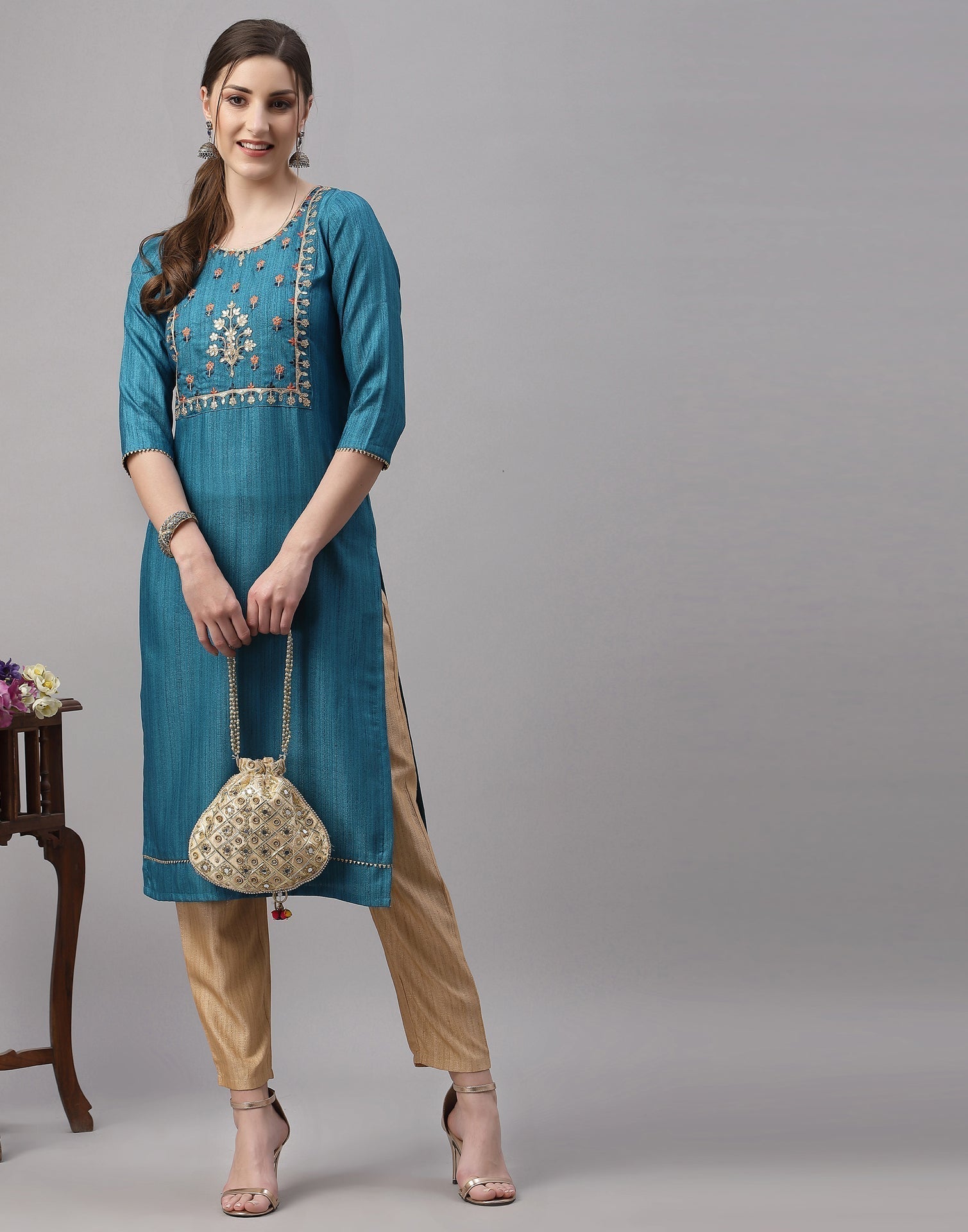 Teal Embroidered Kurti | Sudathi