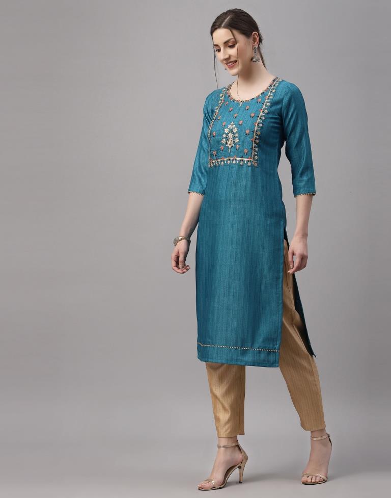 Teal Embroidered Kurti | Sudathi