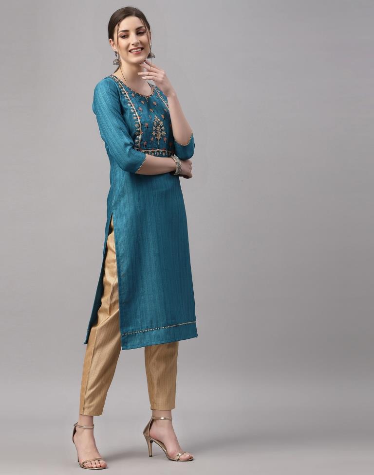 Teal Embroidered Kurti | Sudathi