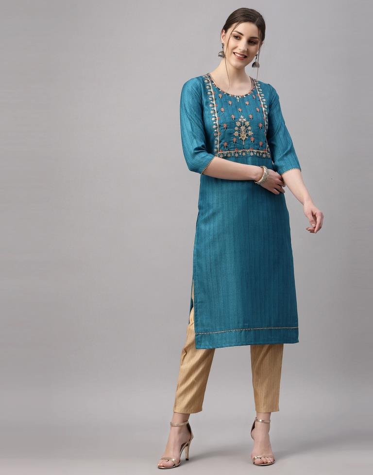 Teal Embroidered Kurti | Sudathi