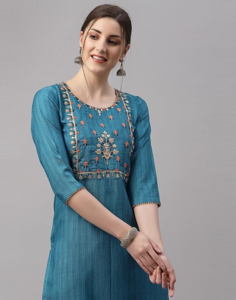 Teal Embroidered Kurti | Sudathi