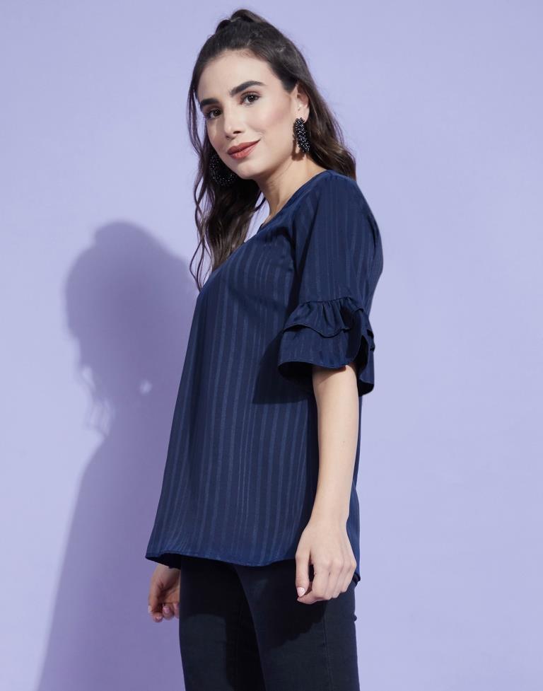 Dark Blue Bell Sleeve Top | Leemboodi