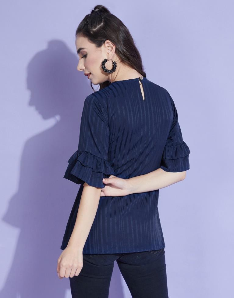 Dark Blue Bell Sleeve Top | Leemboodi