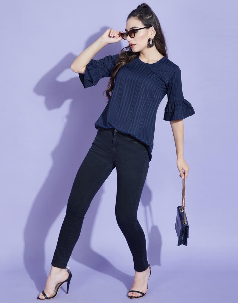Dark Blue Bell Sleeve Top | Leemboodi