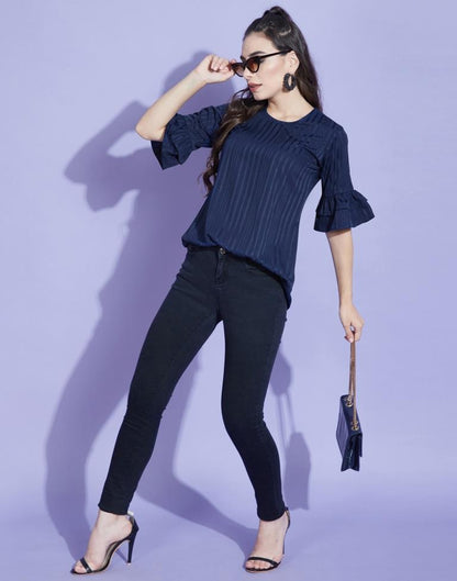 Dark Blue Bell Sleeve Top | Leemboodi