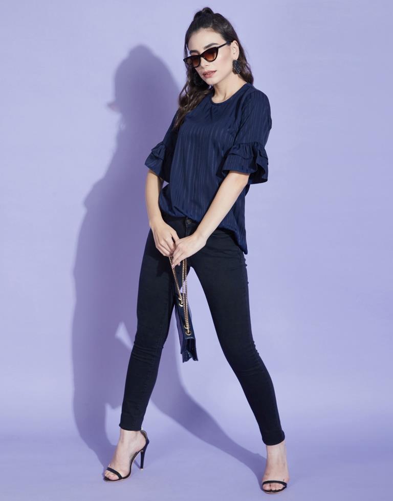 Dark Blue Bell Sleeve Top | Leemboodi