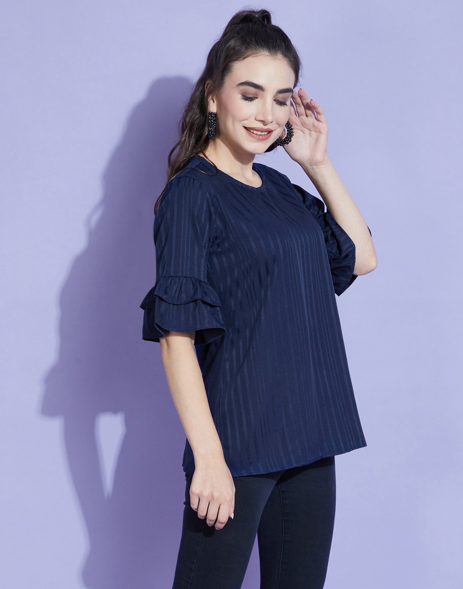 Dark Blue Bell Sleeve Top | Leemboodi