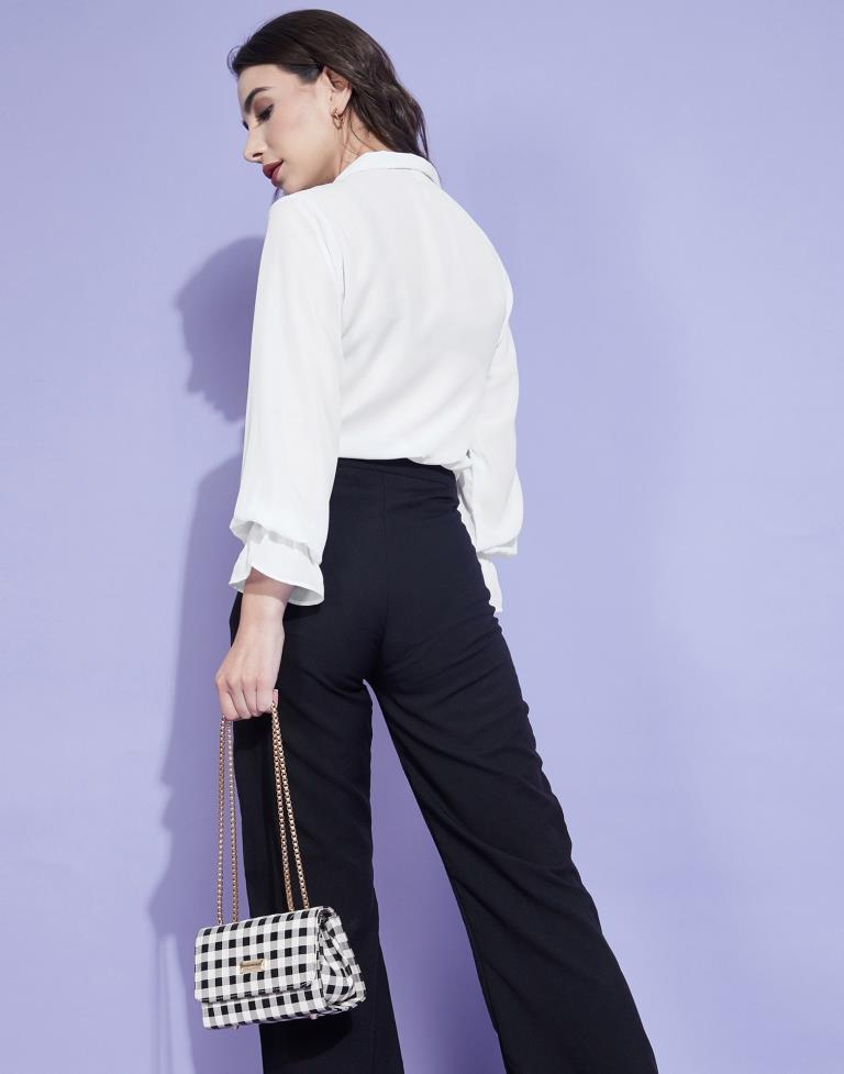 White Elastic Frill Sleeve Shirt | Leemboodi