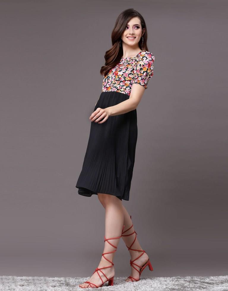 Multi Polyester Printed A-Line Dress