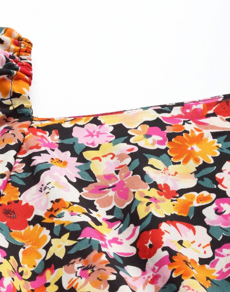 Multi Polyester Printed A-Line Dress