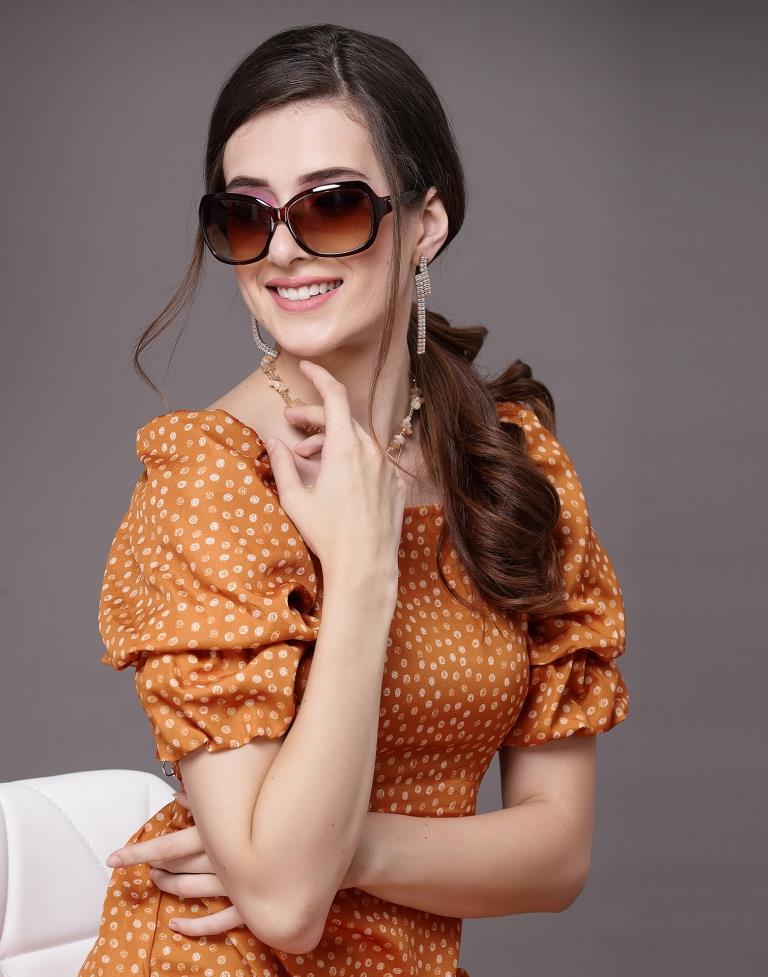 Rust Puff Sleeve Dress | Leemboodi