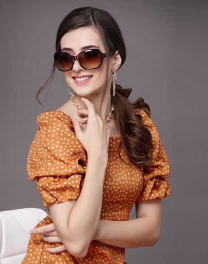 Rust Puff Sleeve Dress | Leemboodi
