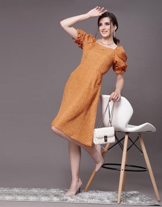 Rust Puff Sleeve Dress | Leemboodi