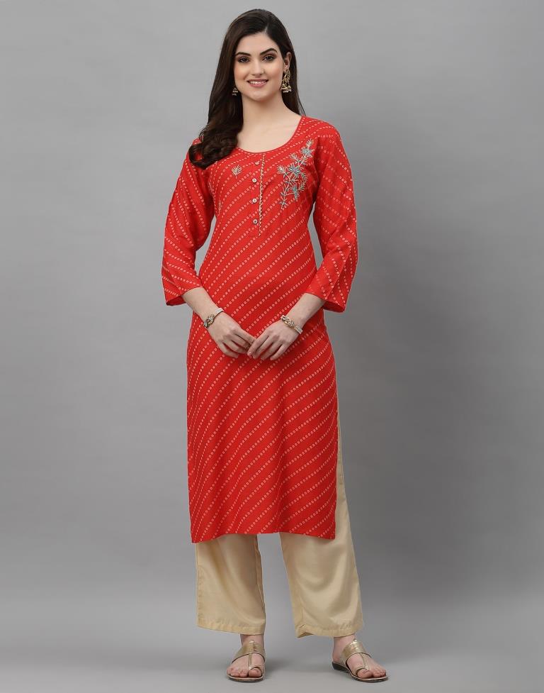 Red Embroidered Kurti | Leemboodi