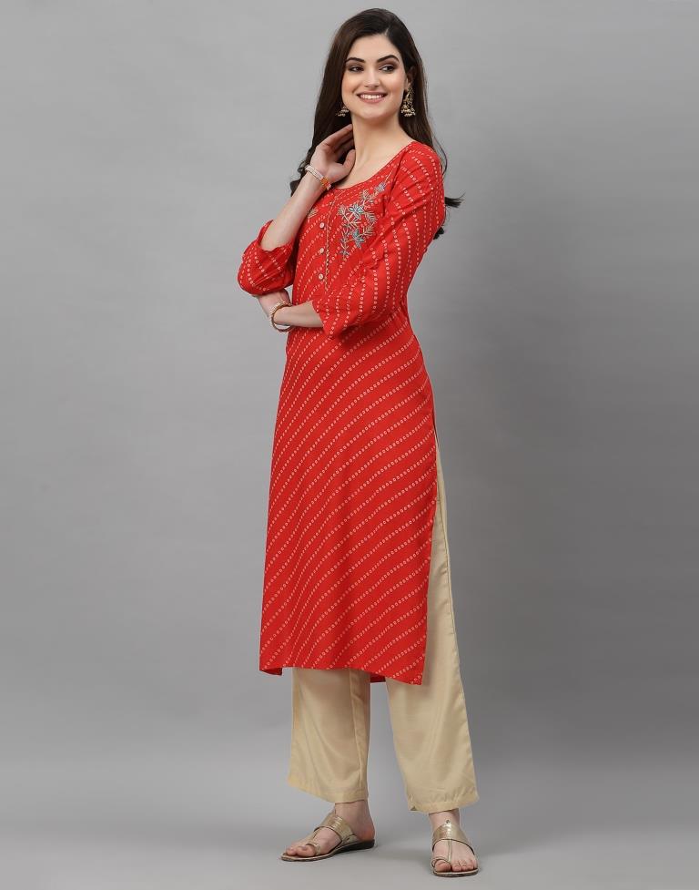 Red Embroidered Kurti | Leemboodi