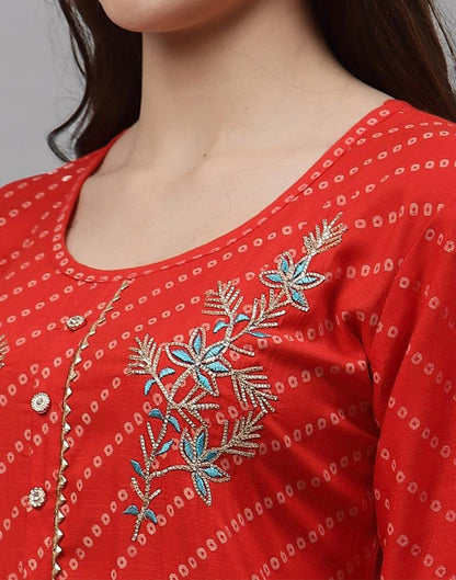 Red Embroidered Kurti | Leemboodi