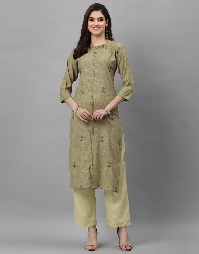 Beige Embroidered Kurti | Leemboodi