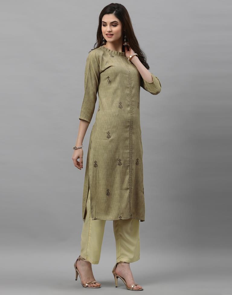 Beige Embroidered Kurti | Leemboodi