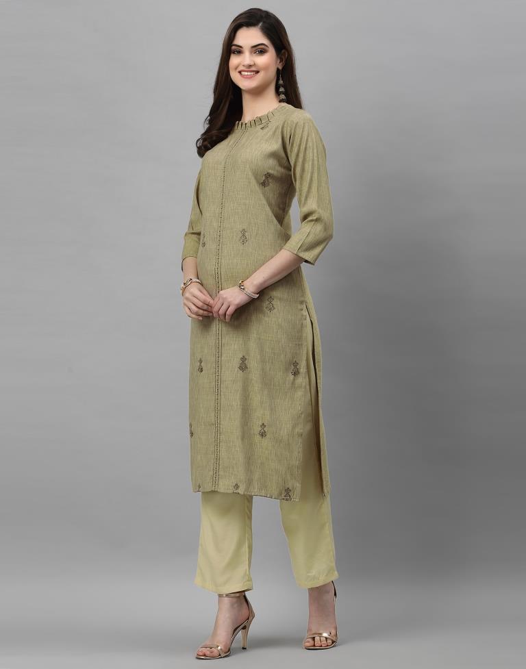 Beige Embroidered Kurti | Leemboodi