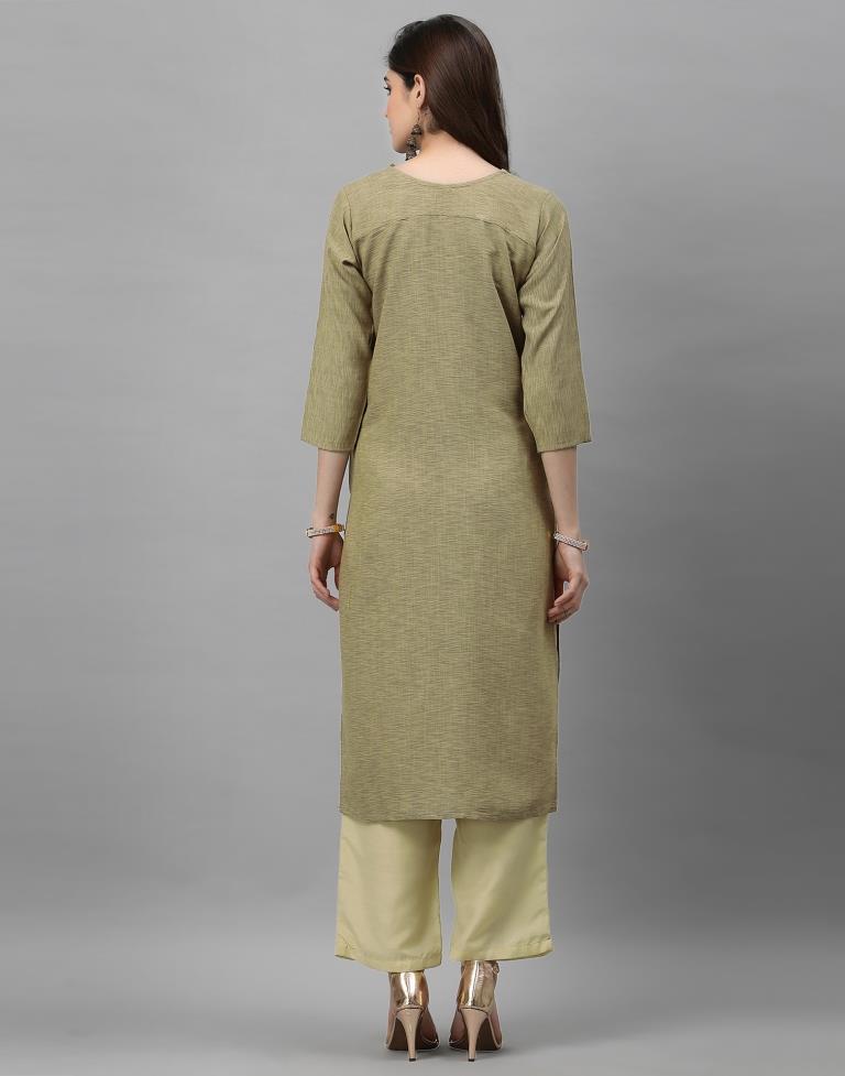 Beige Embroidered Kurti | Leemboodi