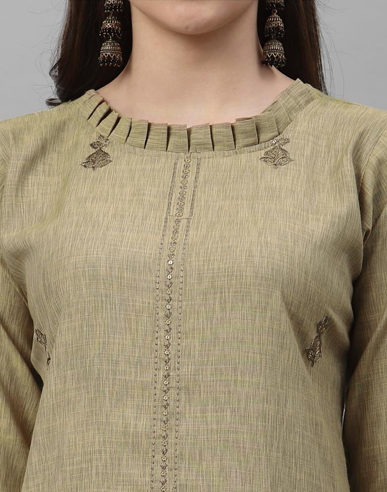 Beige Embroidered Kurti | Leemboodi