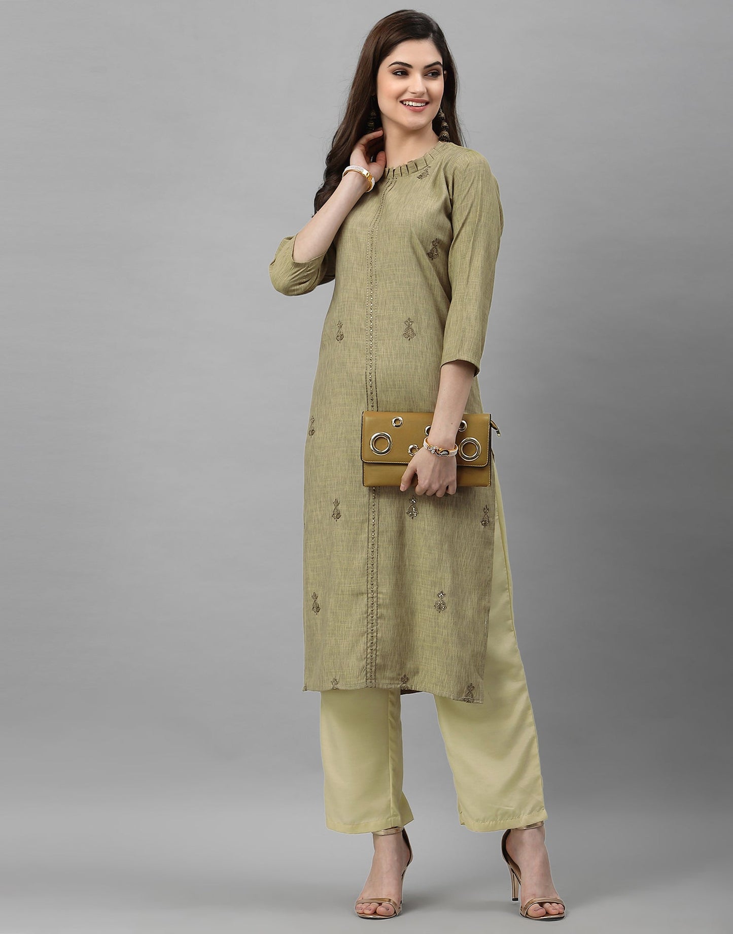 Beige Embroidered Kurti | Leemboodi