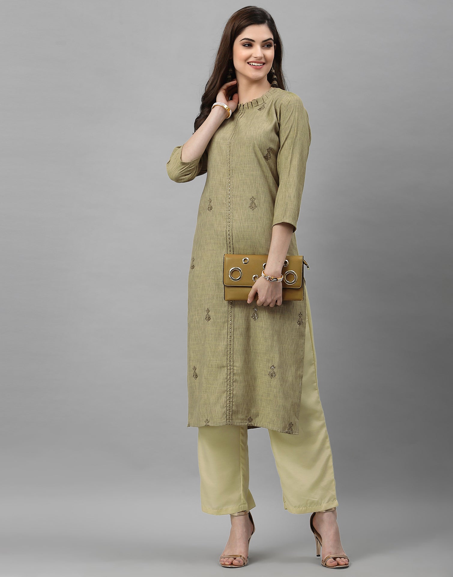 Beige Embroidered Kurti | Leemboodi