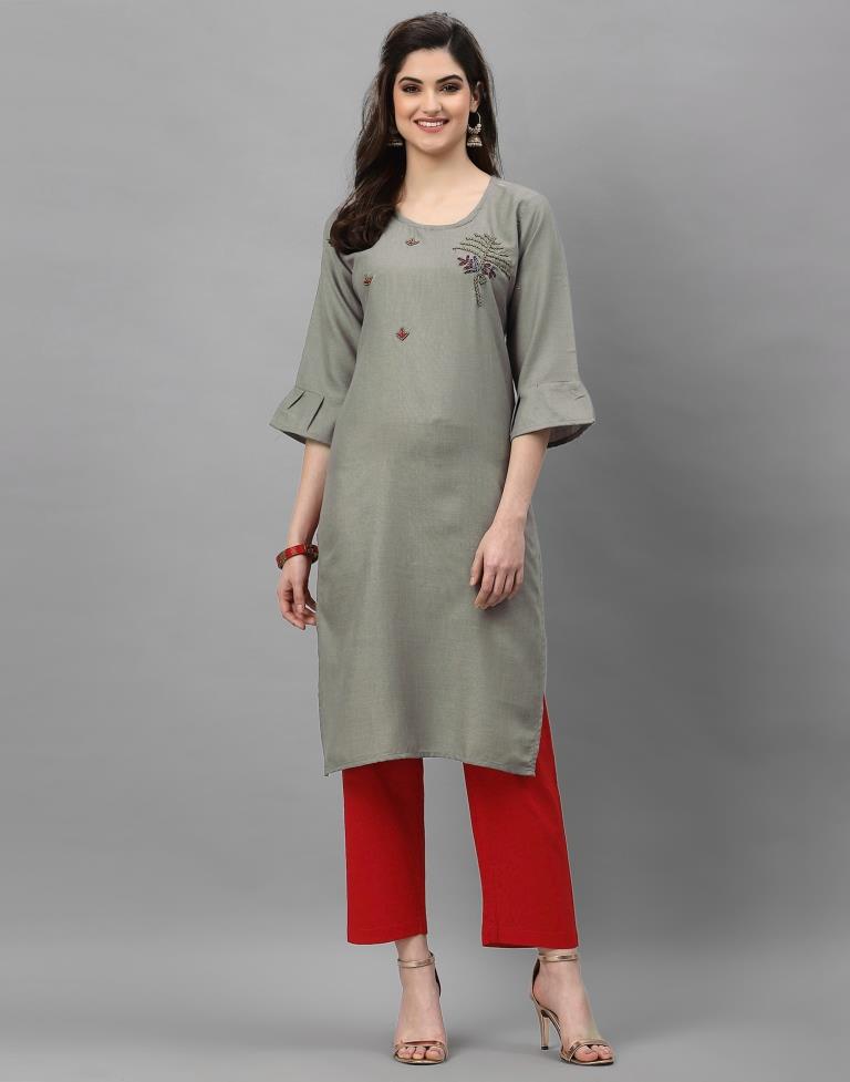 Grey Solid Kurti | Leemboodi