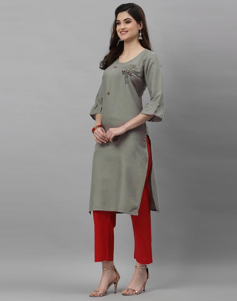 Grey Solid Kurti | Leemboodi