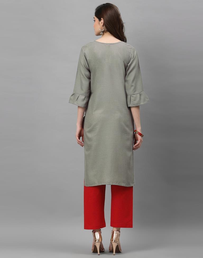 Grey Solid Kurti | Leemboodi