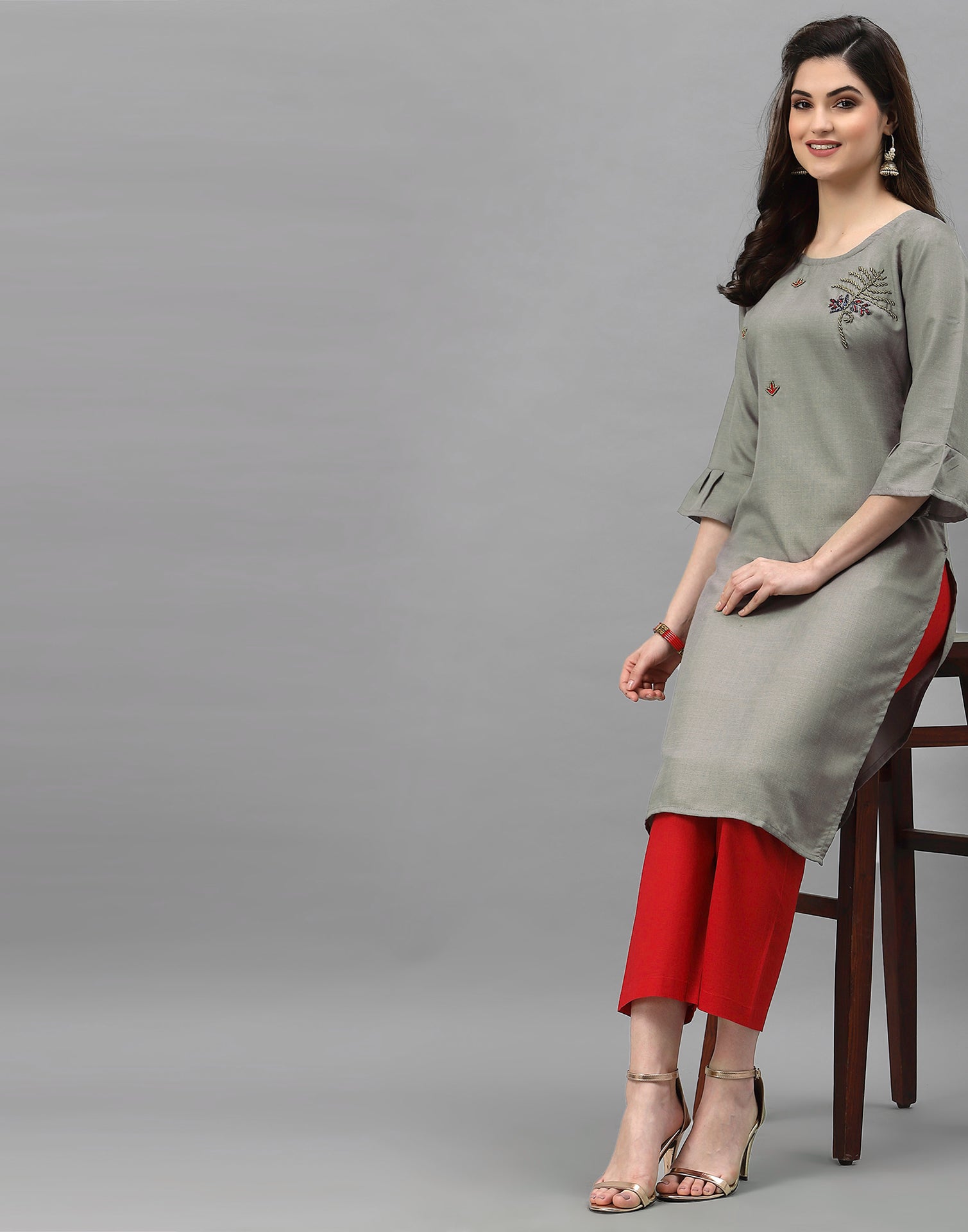 Grey Solid Kurti | Leemboodi