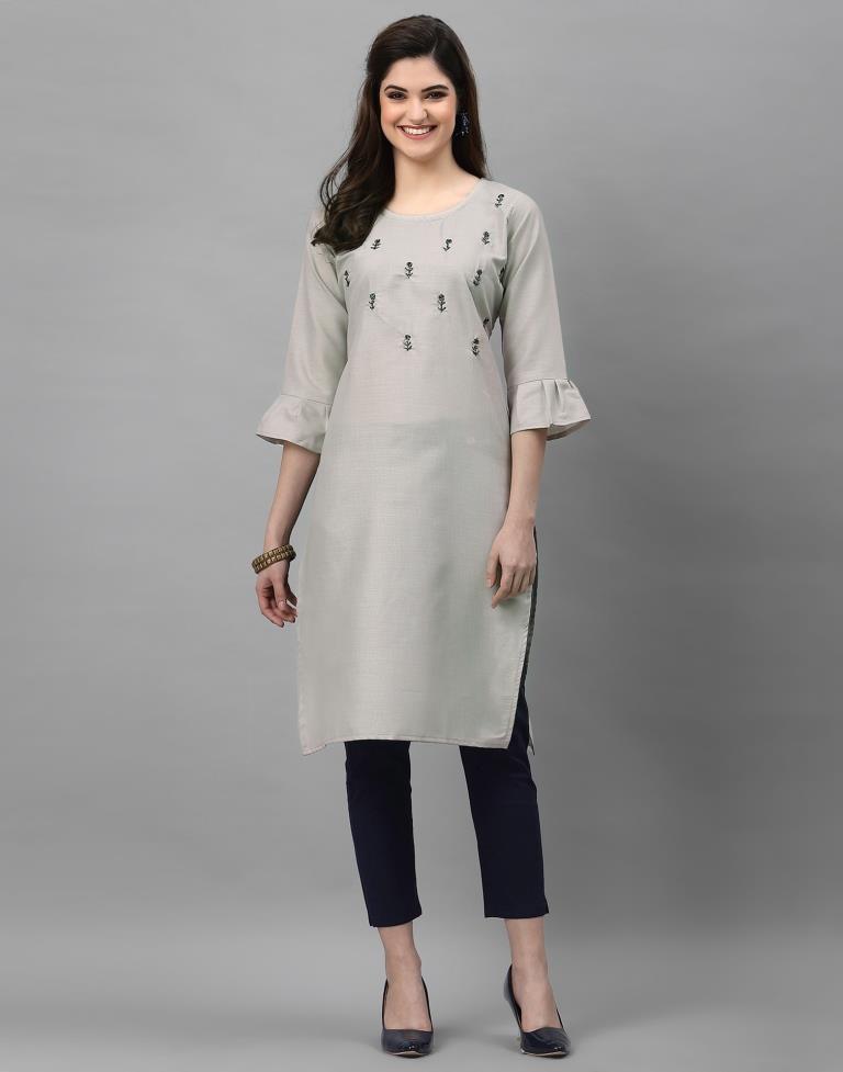 Light Grey Solid Kurti | Leemboodi