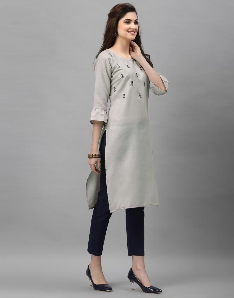 Light Grey Solid Kurti | Leemboodi