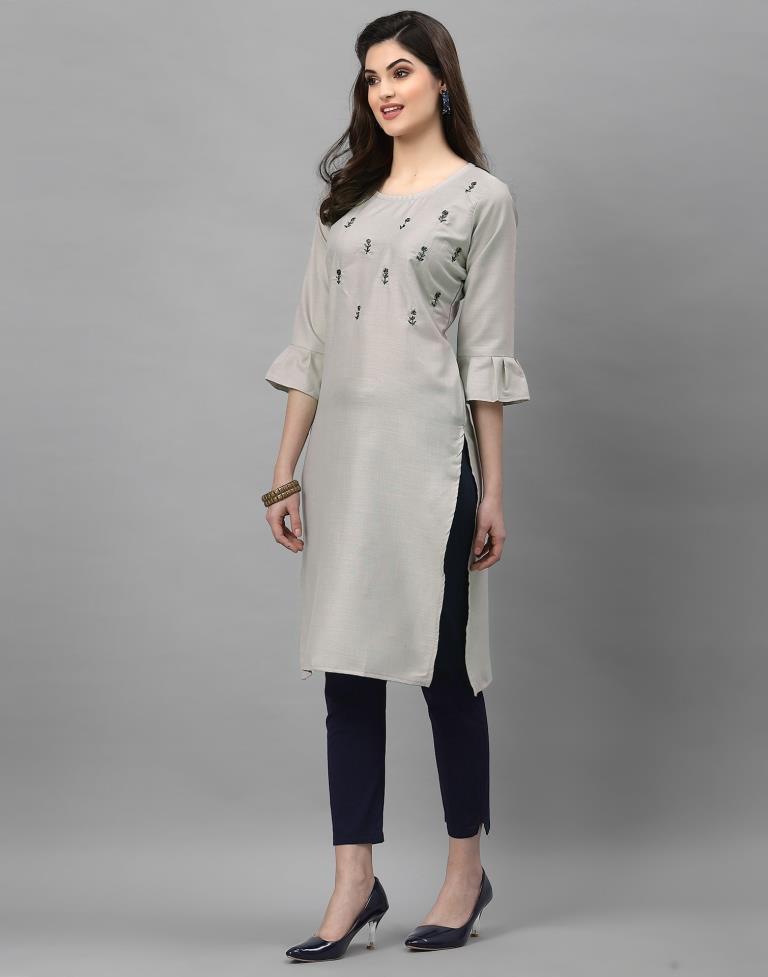 Light Grey Solid Kurti | Leemboodi