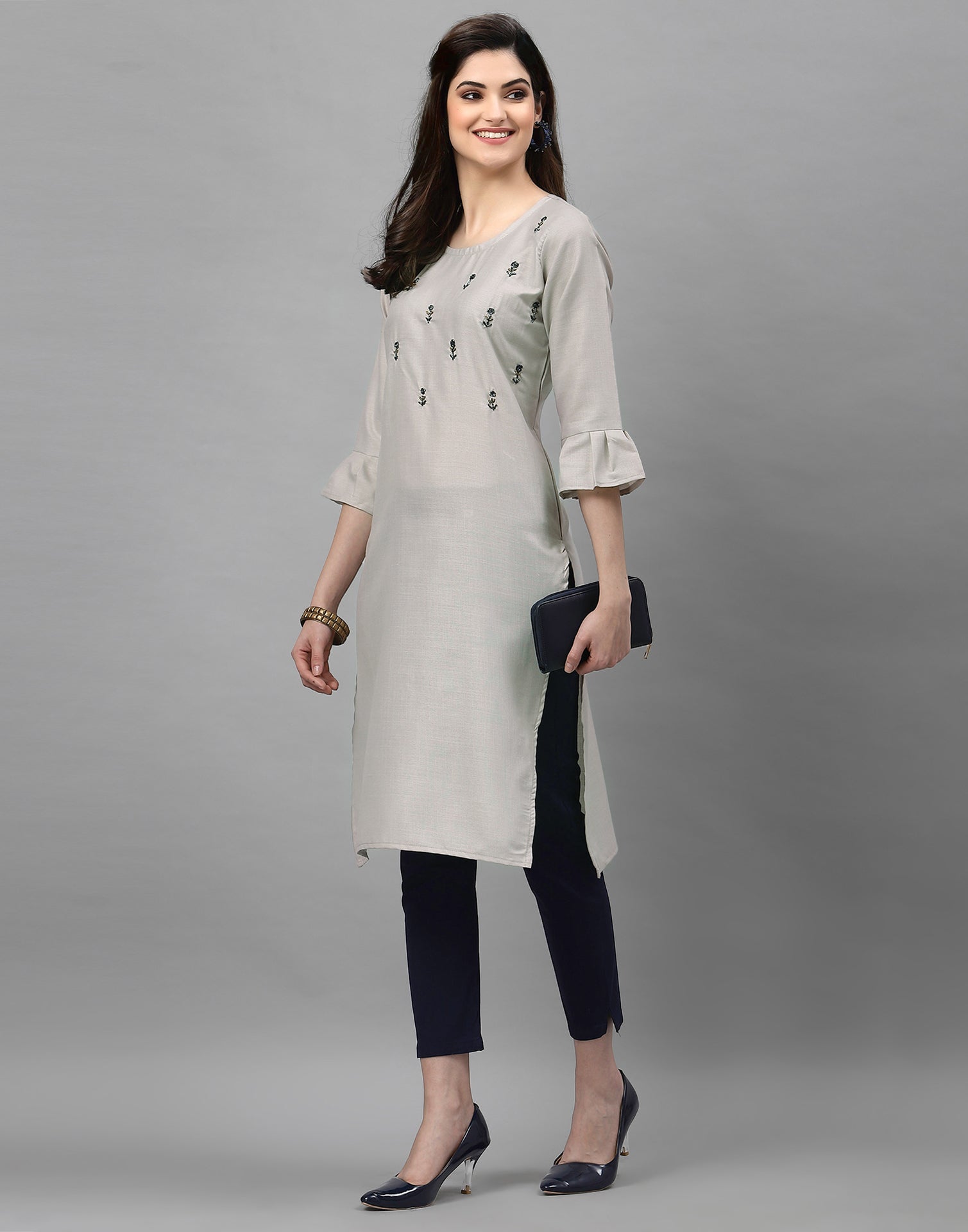 Light Grey Solid Kurti | Leemboodi