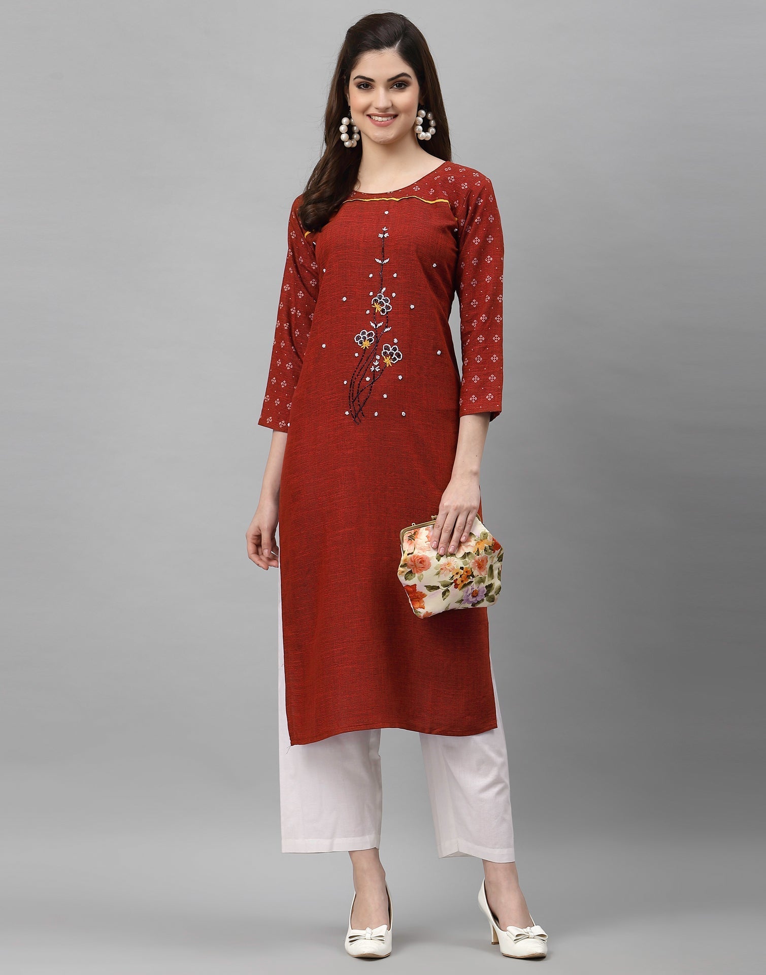 Maroon Solid Kurti | Leemboodi