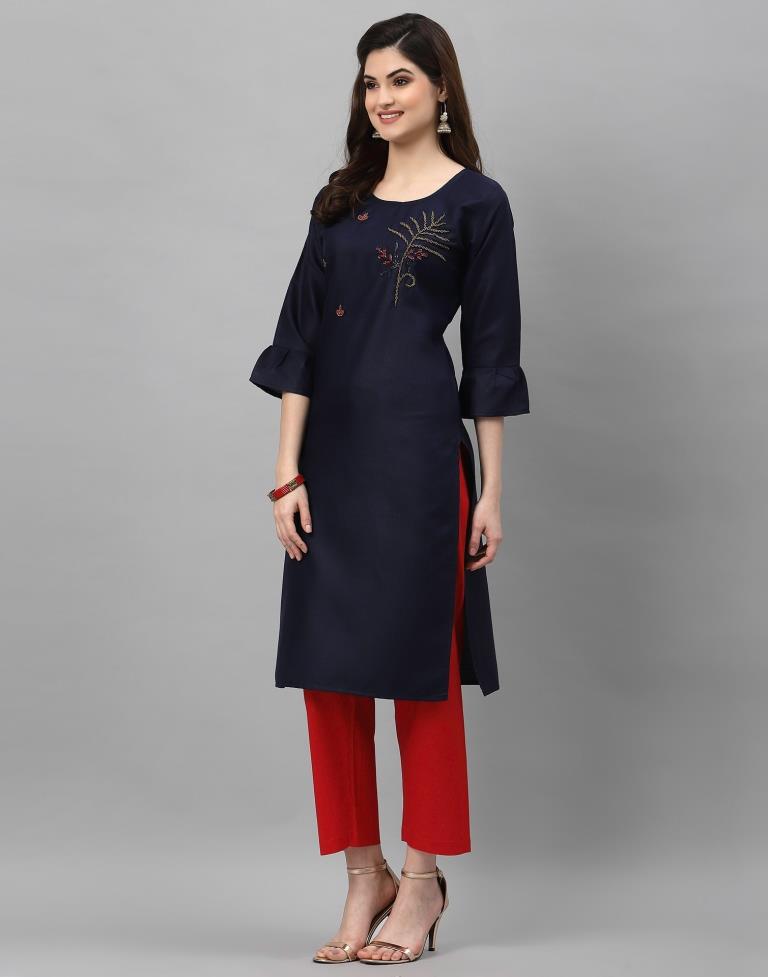 Navy Blue Solid Kurti | Leemboodi