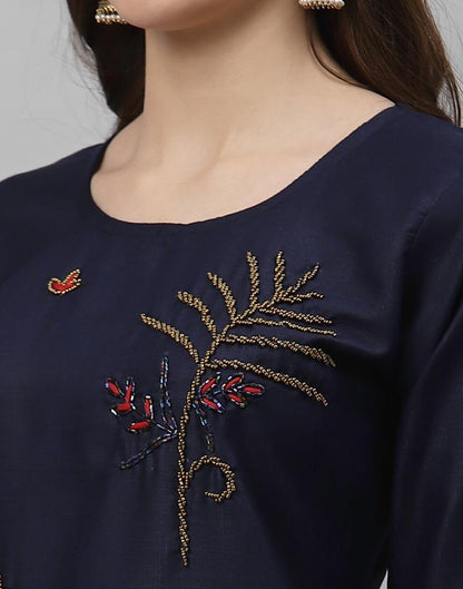 Navy Blue Solid Kurti | Leemboodi