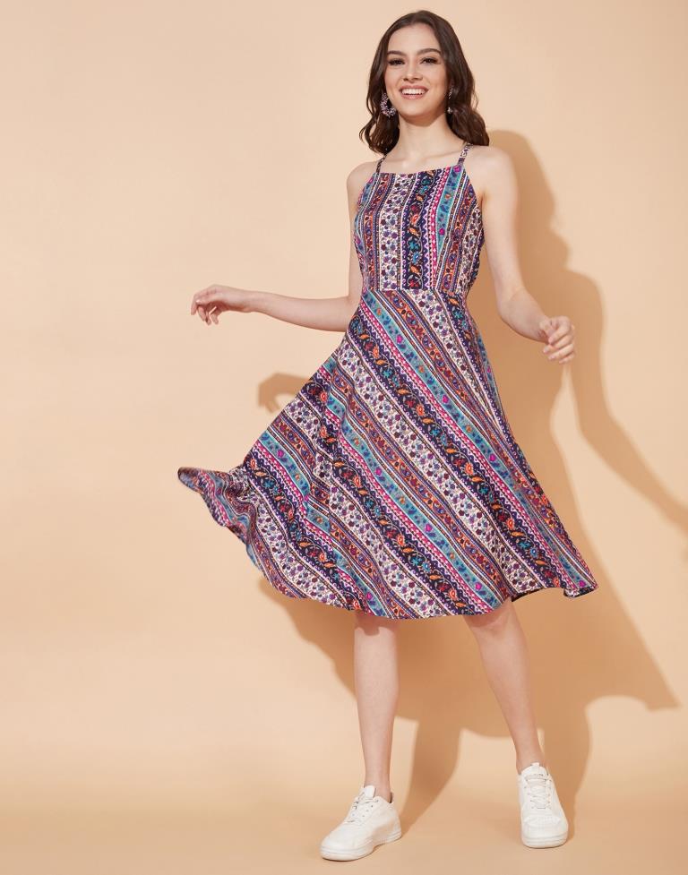 Multicoloured A-line dress | Leemboodi