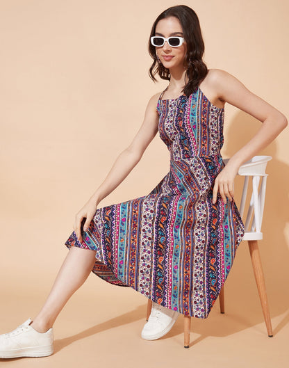 Multicoloured A-line dress | Leemboodi