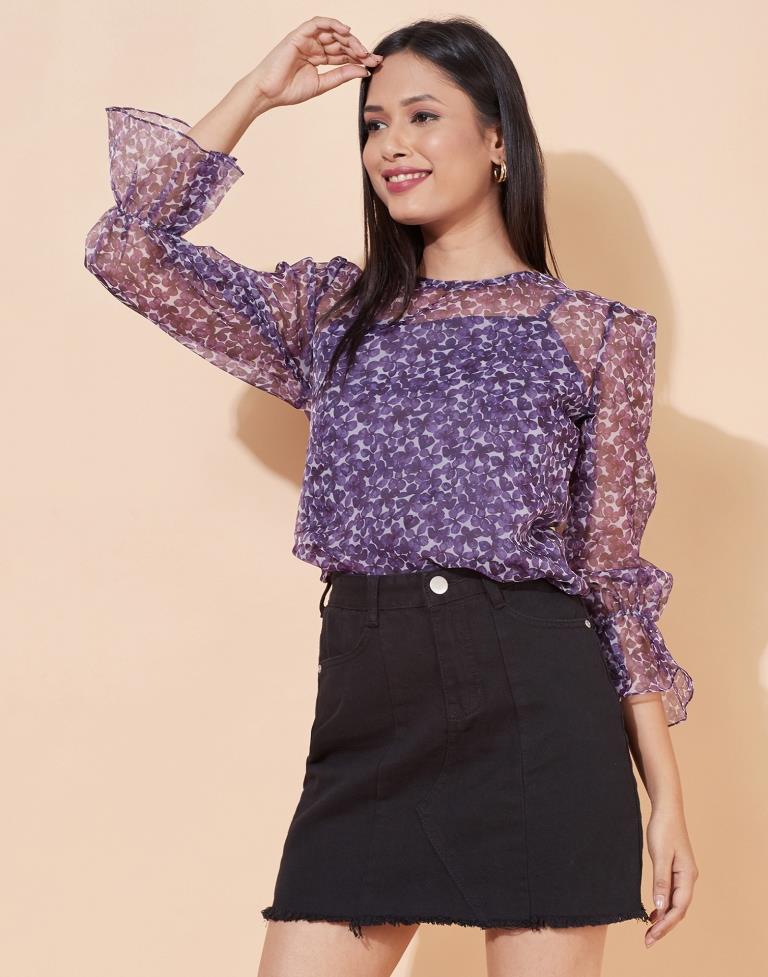 Purple Organza Printed Top | Sudathi