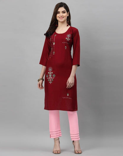 Maroon Embroidered Kurti | Leemboodi