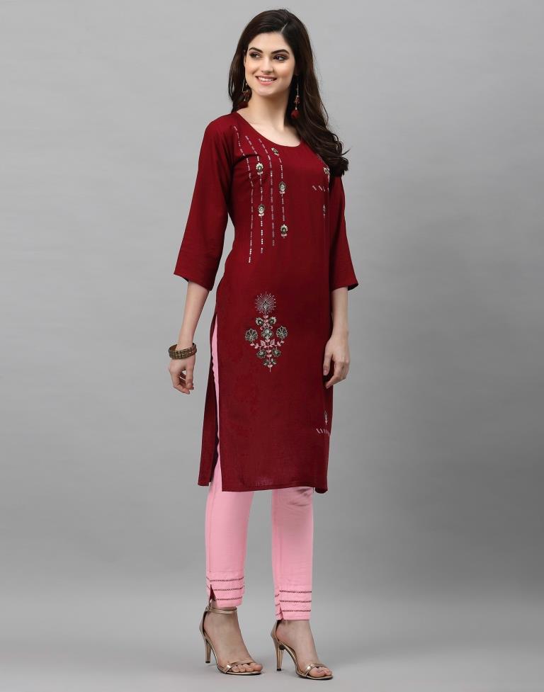 Maroon Embroidered Kurti | Leemboodi