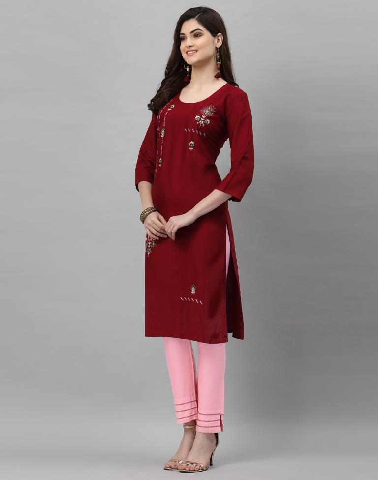 Maroon Embroidered Kurti | Leemboodi