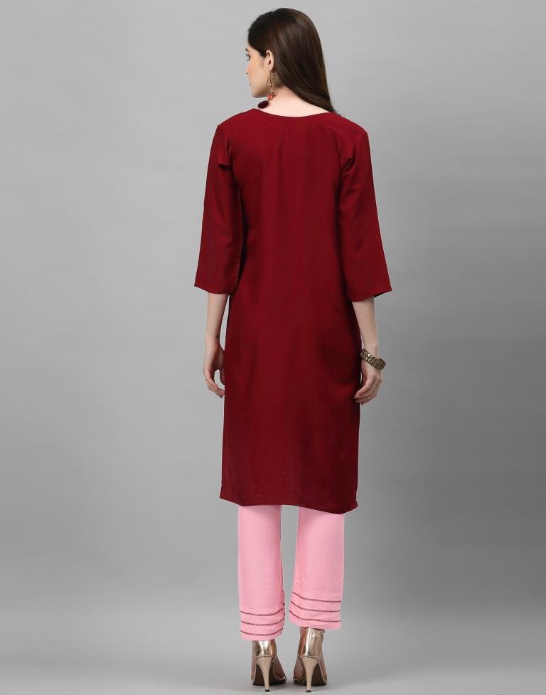 Maroon Embroidered Kurti | Leemboodi