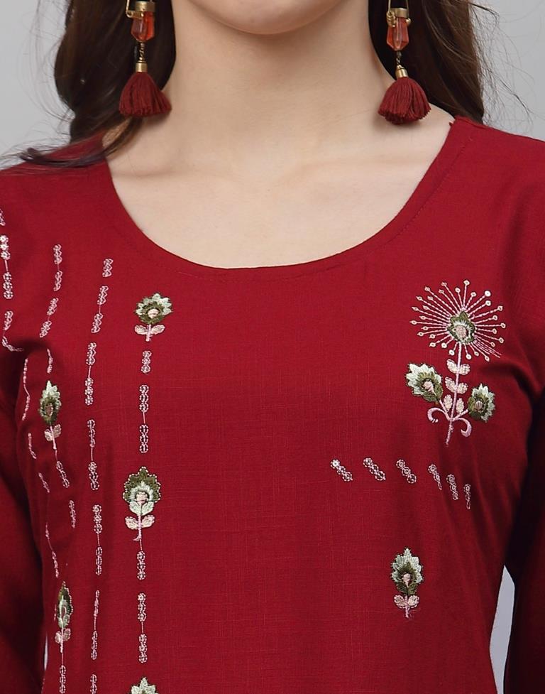 Maroon Embroidered Kurti | Leemboodi