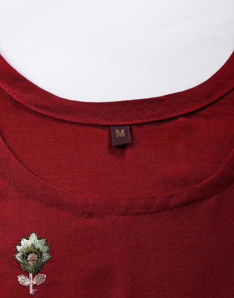 Maroon Embroidered Kurti | Leemboodi