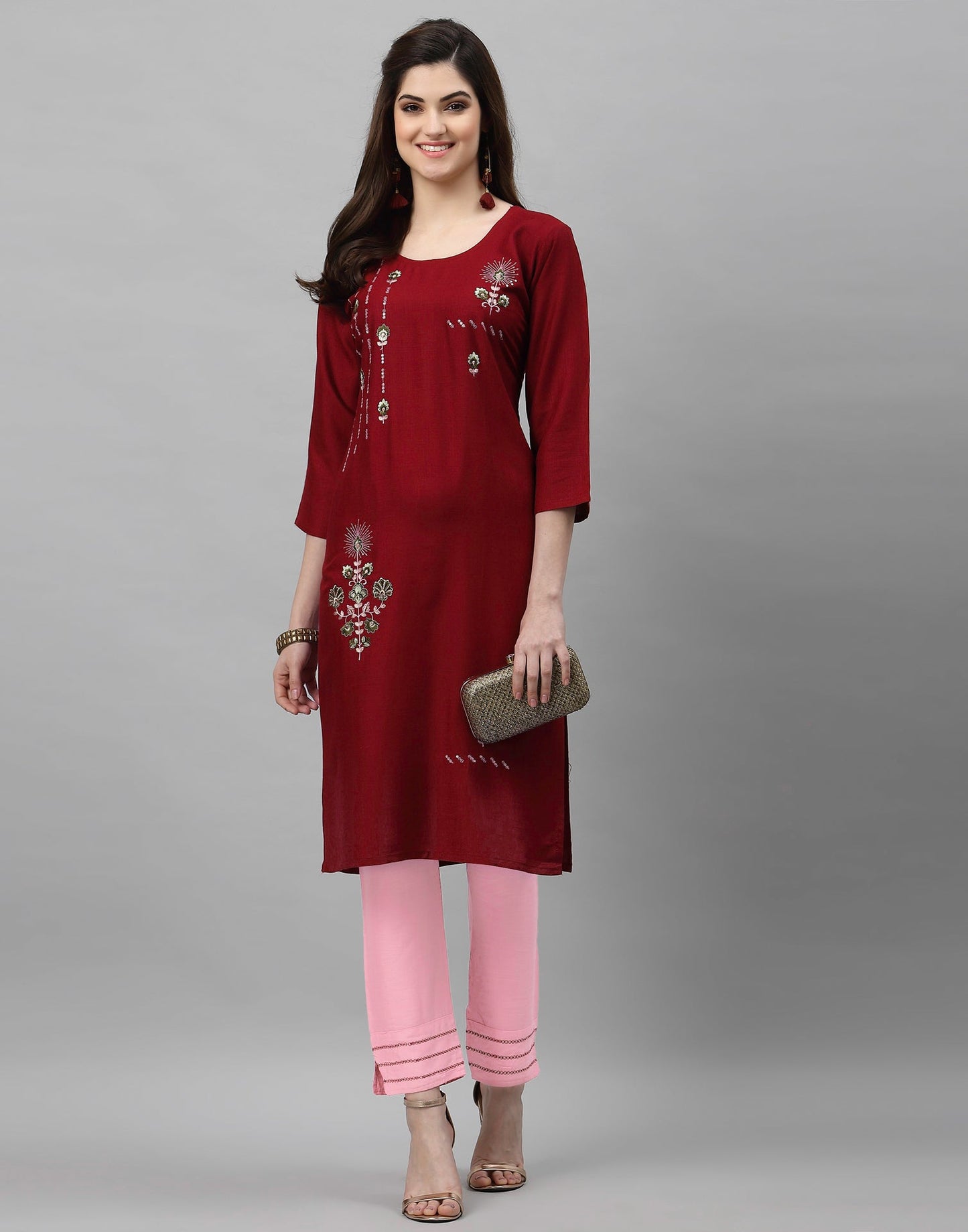 Maroon Embroidered Kurti | Leemboodi